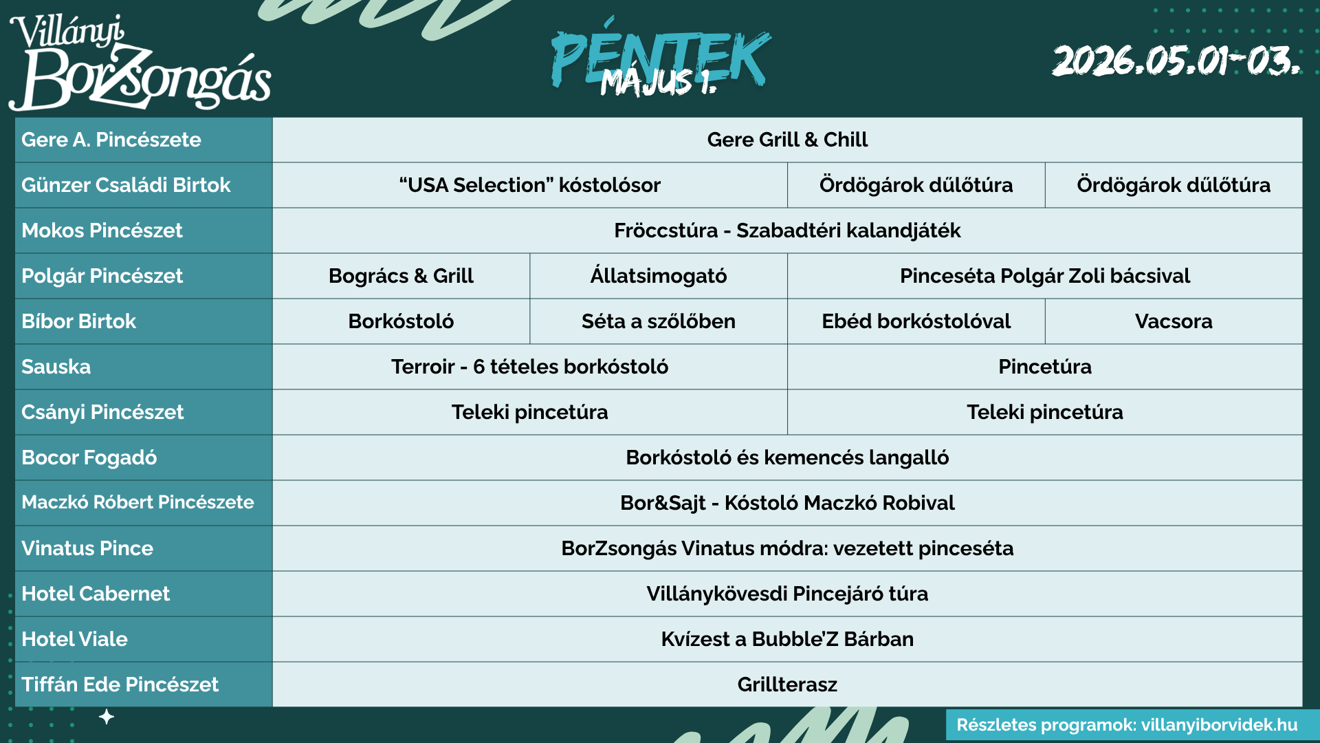 Villányi BorZsongás Fesztivál péntek program
